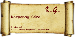 Korponay Géza névjegykártya